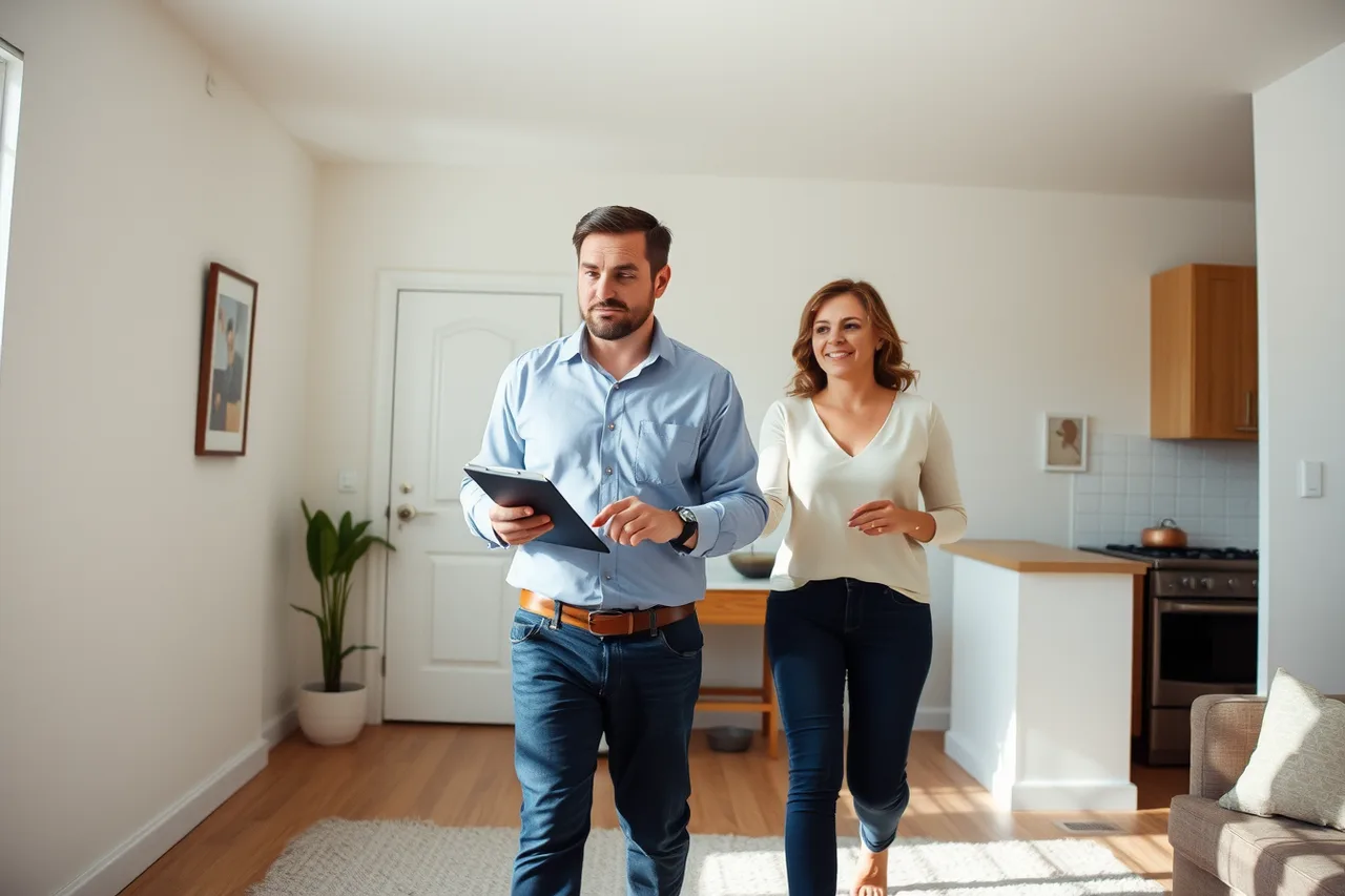 Manager inspecting occupied apartment with tenant before move-out (How to schedule property management units without delays: the useful version)